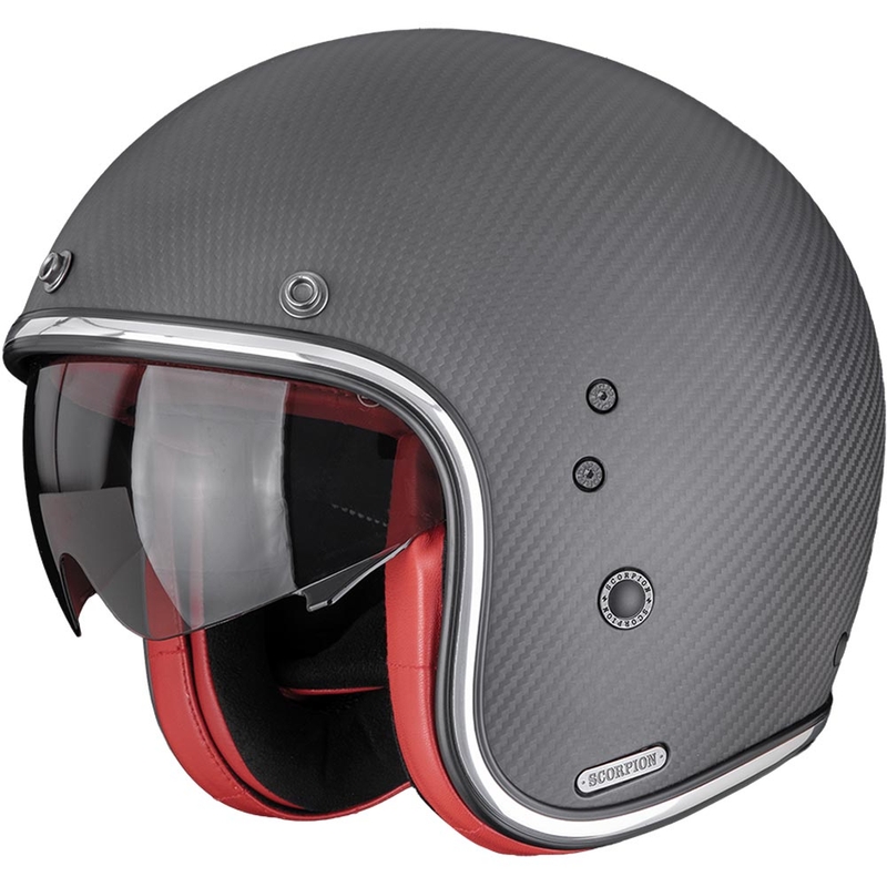 Scorpion Belfast II Carbon Solid Avokypärä Moottoripyöräkypärä Mattamusta-Punainen