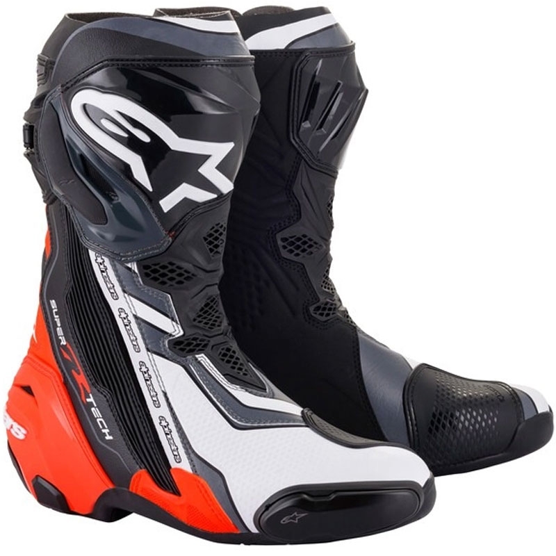 Alpinestars Supertech R musta-fluo-punainen-valko-harmaa moottoripyöräsaappaat