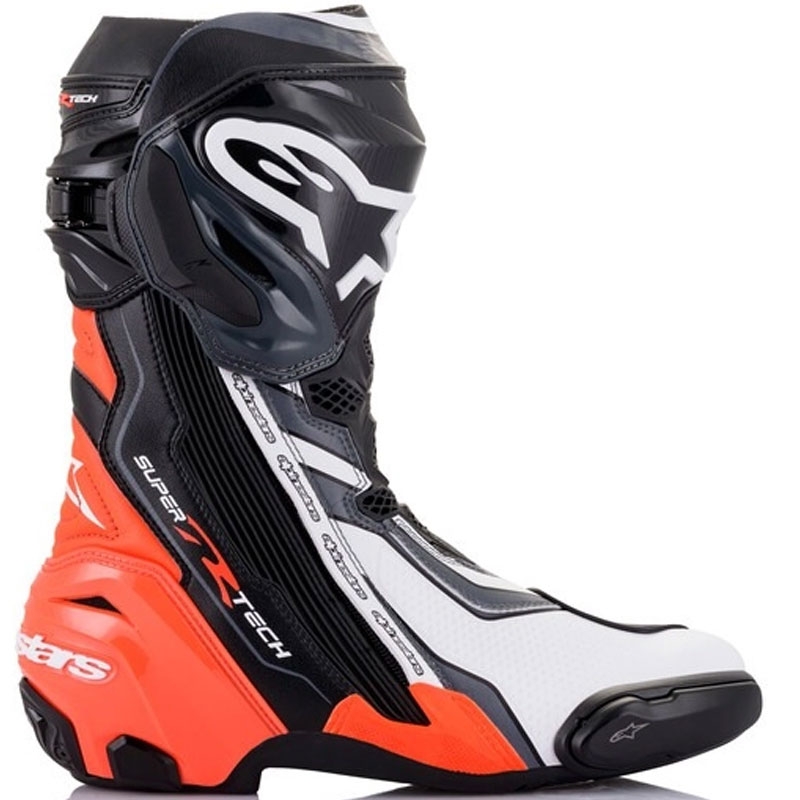 Alpinestars Supertech R musta-fluo-punainen-valko-harmaa moottoripyöräsaappaat