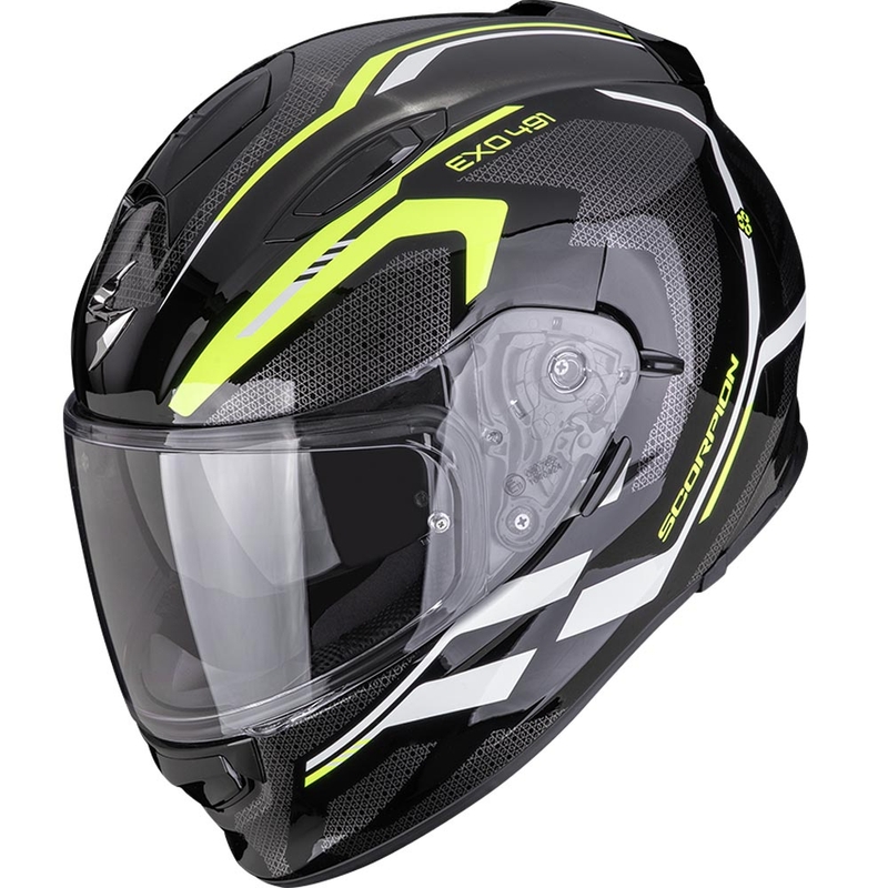 Scorpion EXO-491 KRYPTA täysikokoinen moottoripyöräkypärä musta-fluo keltainen-valkoinen