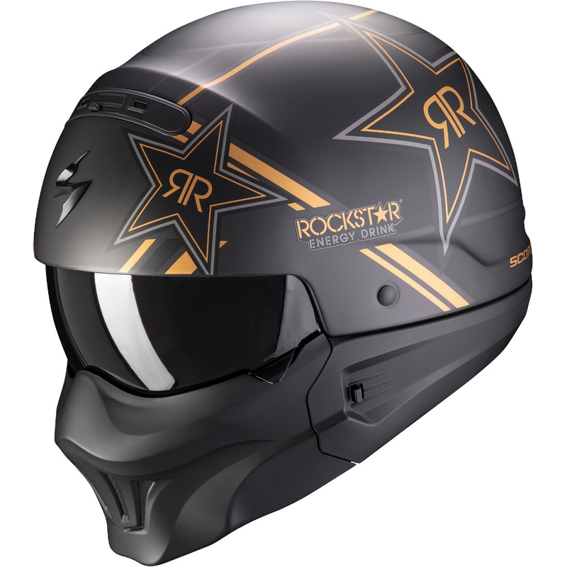 Avoin kypärä maskilla Scorpion EXO-COMBAT EVO Rockstar musta-kultainen