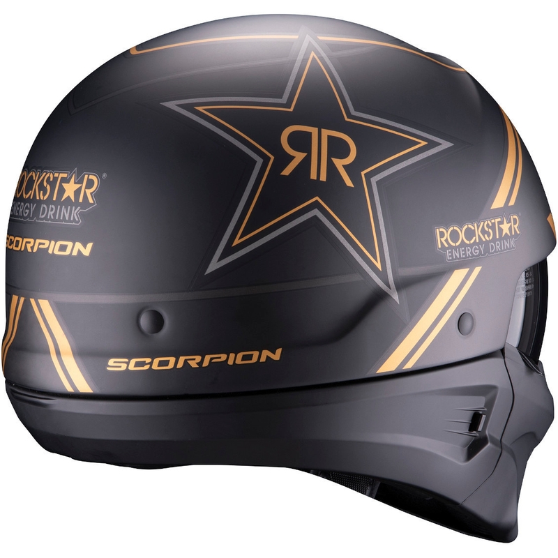 Avoin kypärä maskilla Scorpion EXO-COMBAT EVO Rockstar musta-kultainen