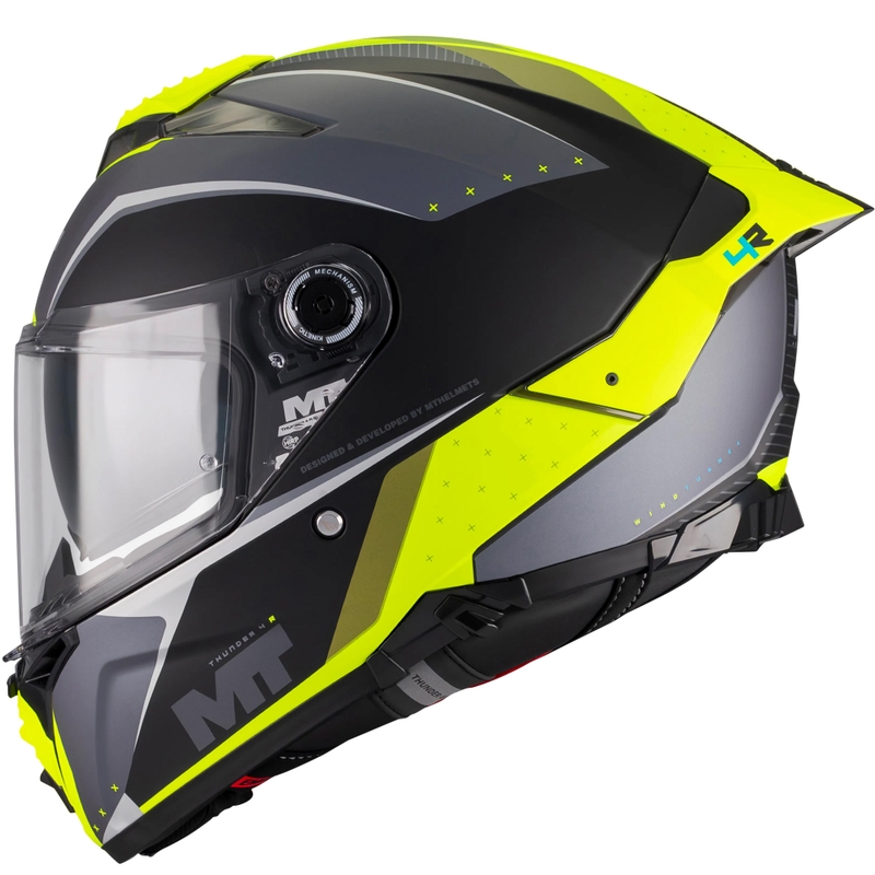 Kokokasvoinen moottoripyöräkypärä MT Thunder 4 R SV Wind Tunnel B3 musta-harmaa-fluo-keltainen