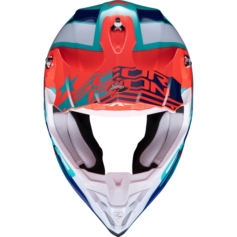 Motokrosová přilba Scorpion VX-16 Air Nation zeleno-modro-červená výprodej