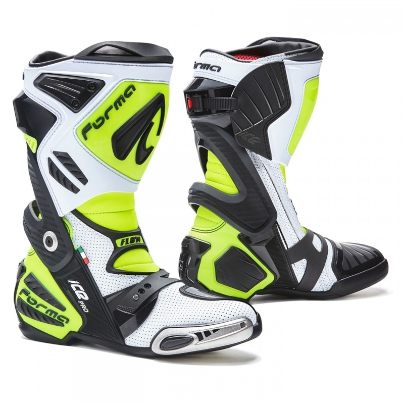 Forma Ice Pro Flow valkoinen-musta-fluo-keltainen moottoripyöräsaappaat