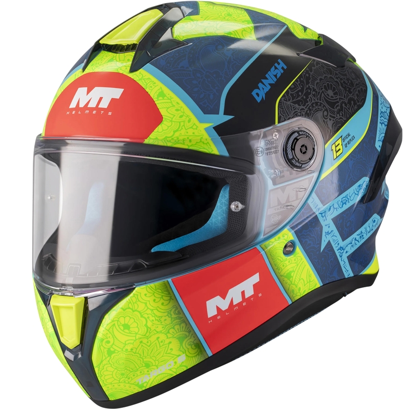 Kokokasvoinen moottoripyöräkypärä MT Targo S Danish_26_Brasil C3 sini-fluo keltainen-punainen