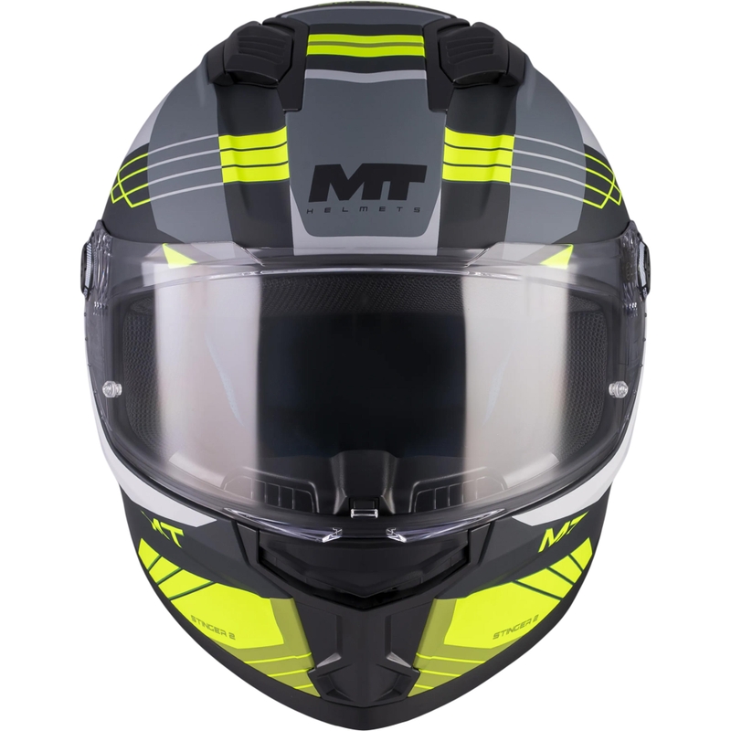 Kokokasvoinen moottoripyöräkypärä MT Stinger 2 Baldur C3 musta-harmaa-fluo-keltainen