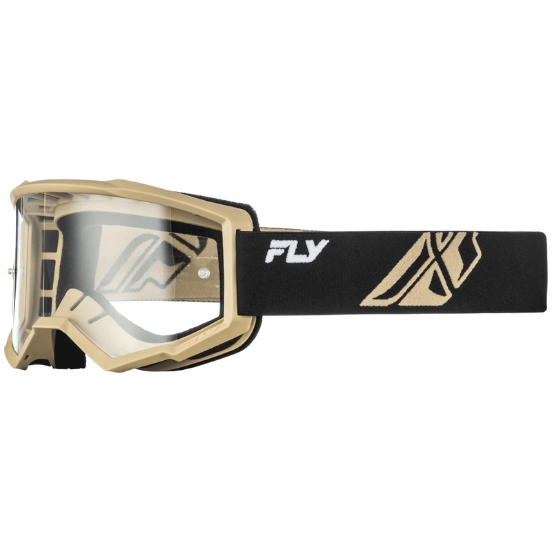 Fly Racing Focus motocrossilasit musta-khaki kirkkaalla pleksilasilla