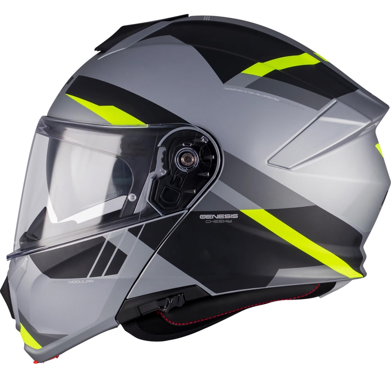 Avattava moottoripyöräkypärä MT Genesis R SV Cheeky C3 musta-harmaa-fluo-keltainen