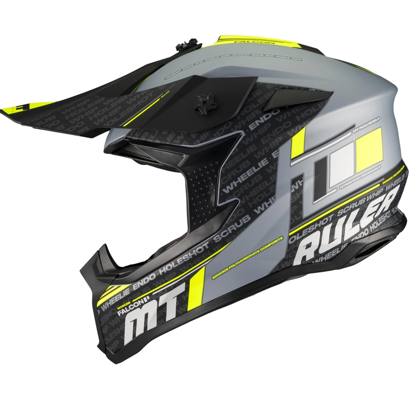 Motocross-kypärä MT Falcon S Ruler C2 mattamusta-harmaa-fluo-keltainen
