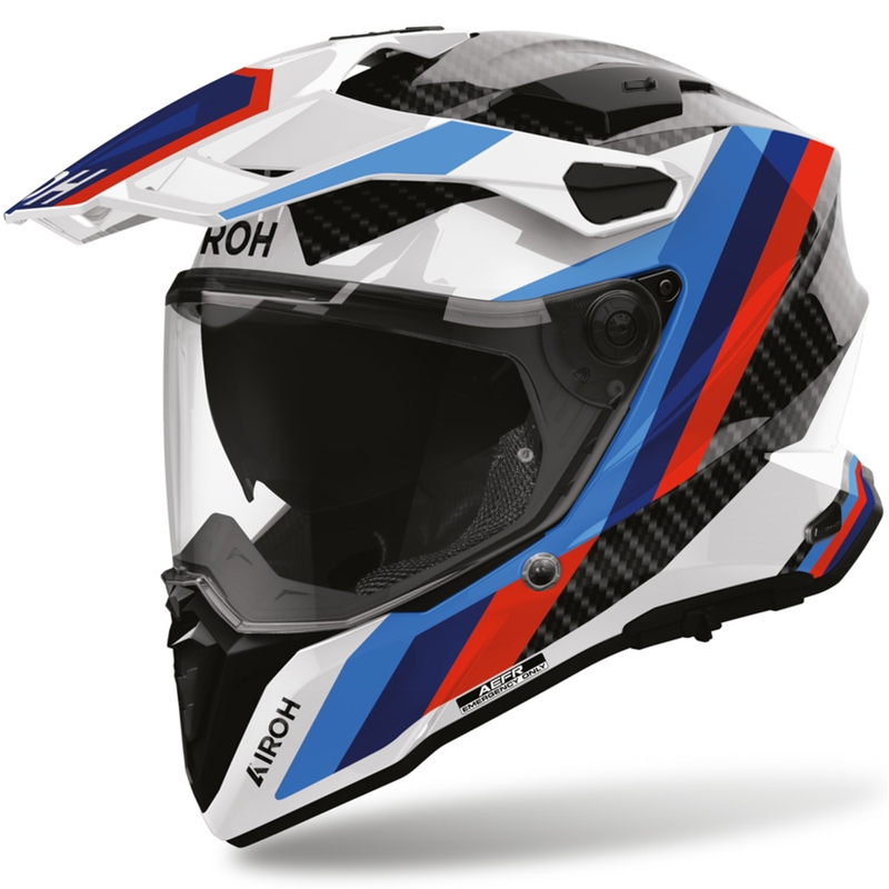 Enduro-moottoripyöräkypärä Airoh Commander 2 Carbon Rank musta-valko-sininen