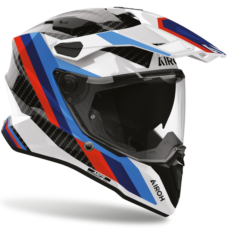 Enduro-moottoripyöräkypärä Airoh Commander 2 Carbon Rank musta-valko-sininen