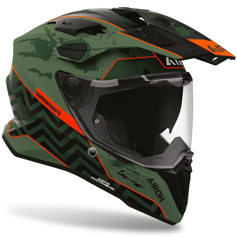 Enduro-moottoripyöräkypärä Airoh Commander 2 Plug mattamusta-vihreä-punainen