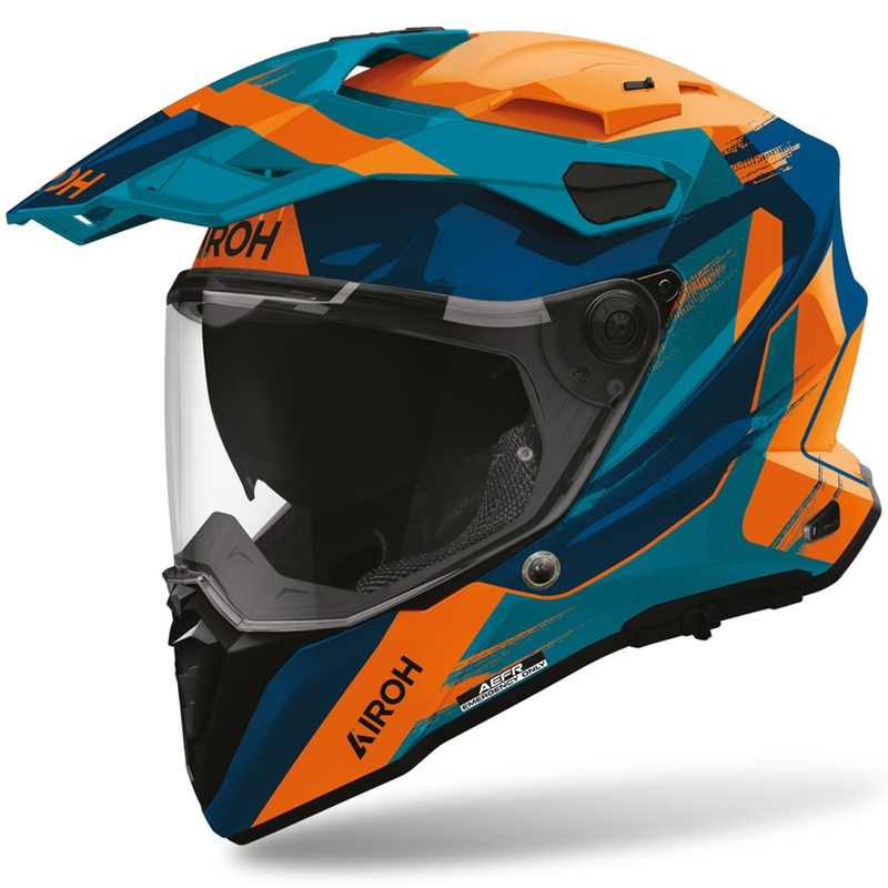 Enduro-moottoripyöräkypärä Airoh Commander 2 Razor sini-oranssi