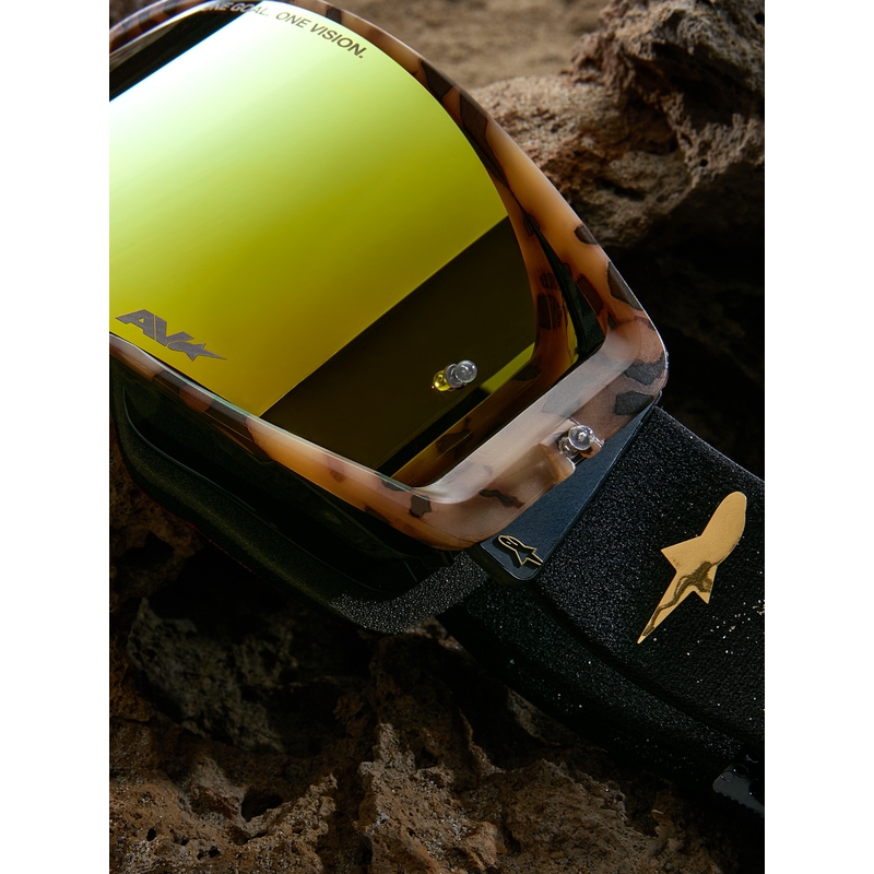 Alpinestars Supertech Limited Edition Zona motocrossilasit, mustanruskeat, peilipintaiset kultaiset pleksilasilla