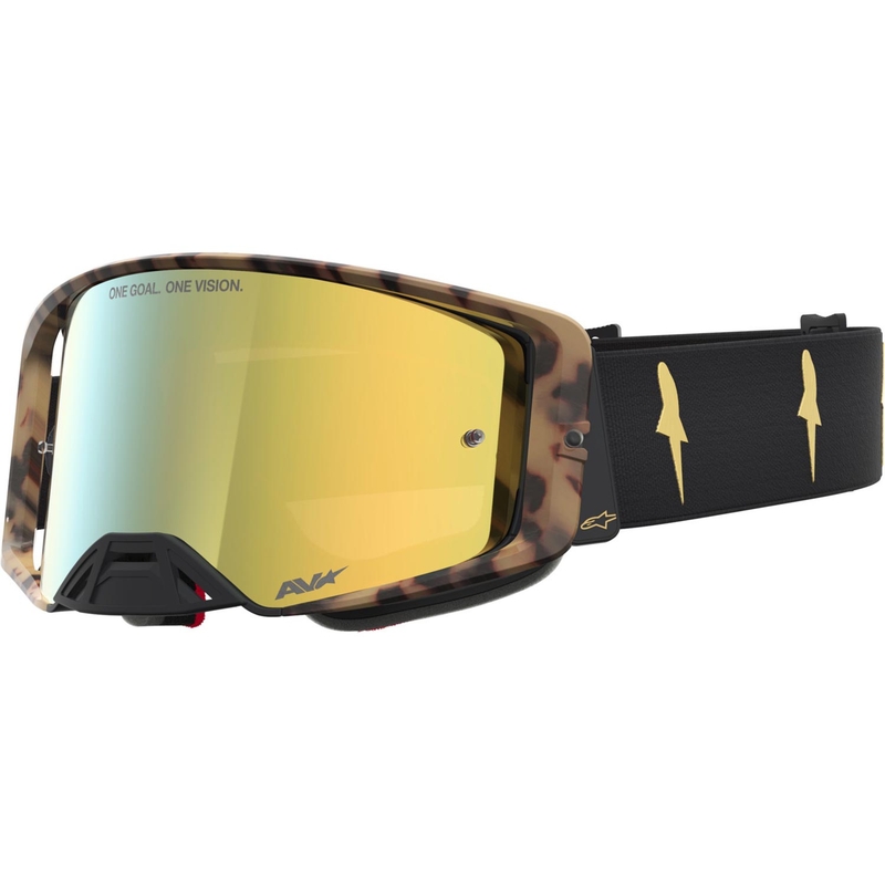 Alpinestars Supertech Limited Edition Zona motocrossilasit, mustanruskeat, peilipintaiset kultaiset pleksilasilla