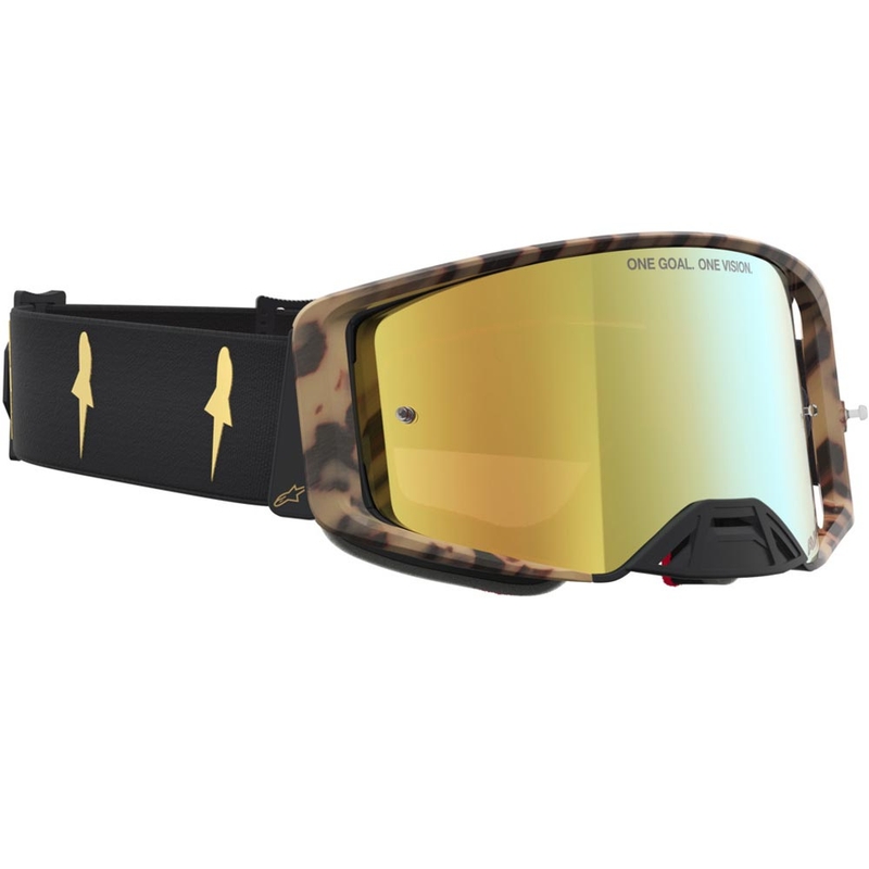 Alpinestars Supertech Limited Edition Zona motocrossilasit, mustanruskeat, peilipintaiset kultaiset pleksilasilla