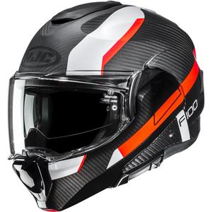 Avattava moottoripyöräkypärä HJC F100 Carbon Askan MC6HSF musta-oranssi-valkoinen-punainen