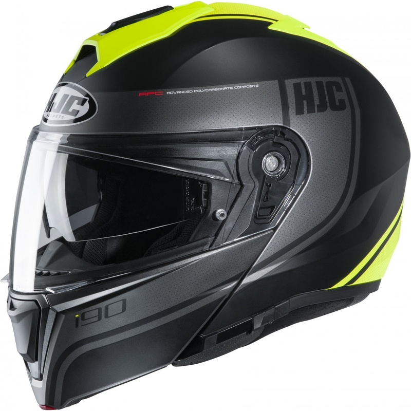 Vyklápěcí přilba na motorku HJC i90 Davan MC4HSF černo-šedo-fluo žlutá