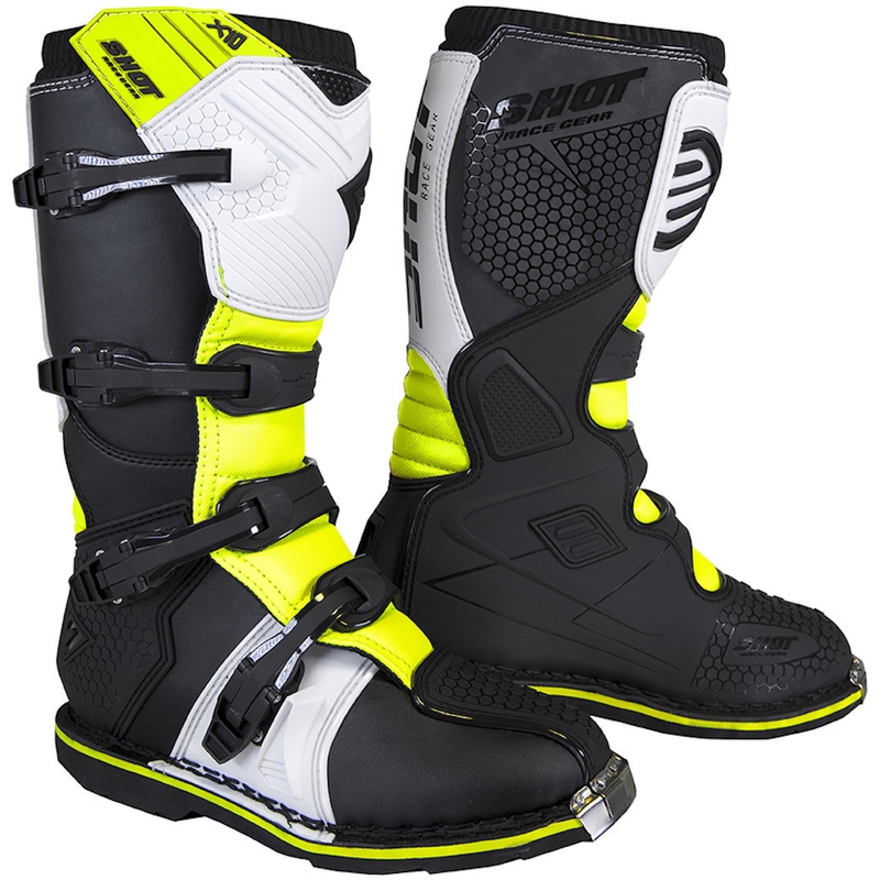 Dětské boty na motorku Shot K10 2.0 černo-bílo-fluo žluté výprodej