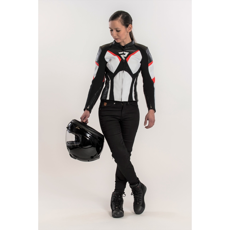 Dámská bunda na motorku Rebelhorn Rebel černo-bílo-fluo červená výprodej