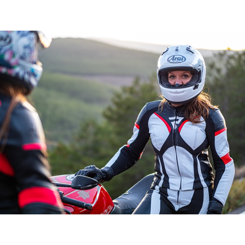 Dámská bunda na motorku Rebelhorn Rebel černo-bílo-fluo červená výprodej