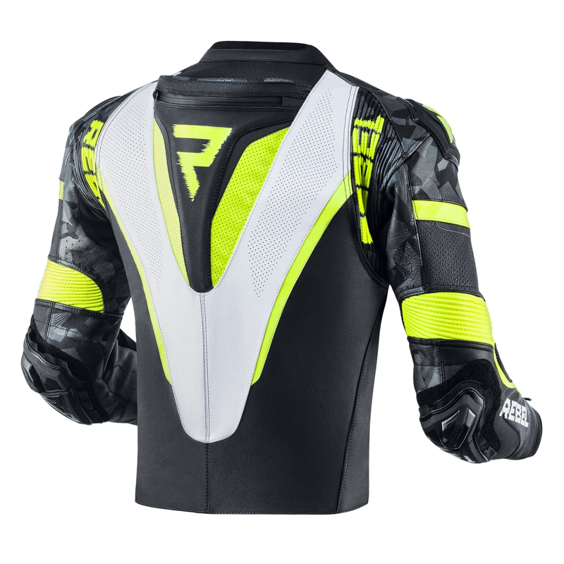 Bunda na motorku Rebelhorn Rebel černo-bílo-fluo žlutá výprodej