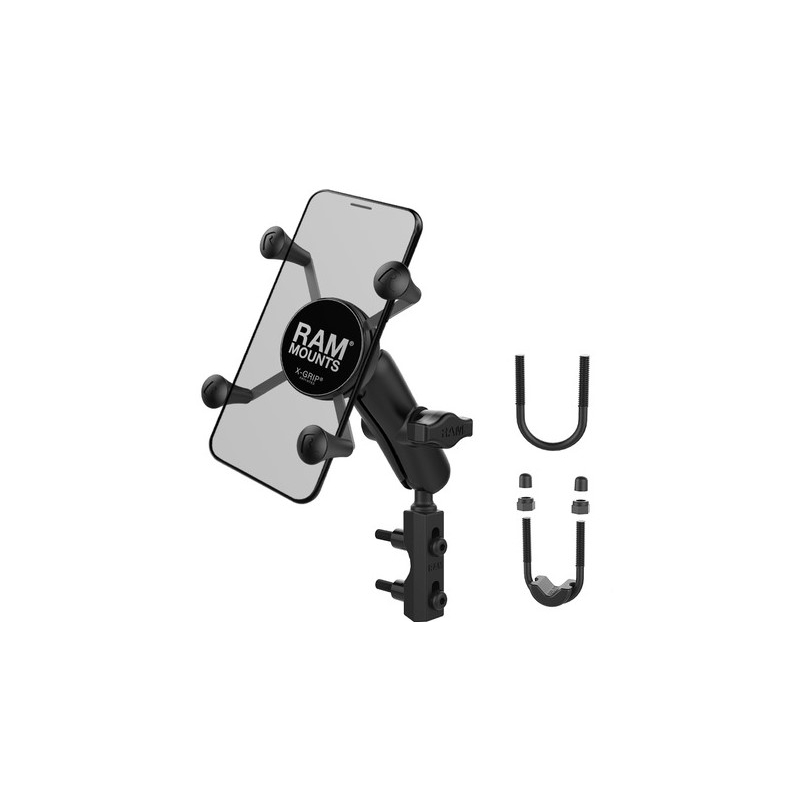 RAM Mounts X-Grip -matkapuhelimen pidike, jossa on jarru-/kytkinvivun ja ohjaustangon kiinnitys.