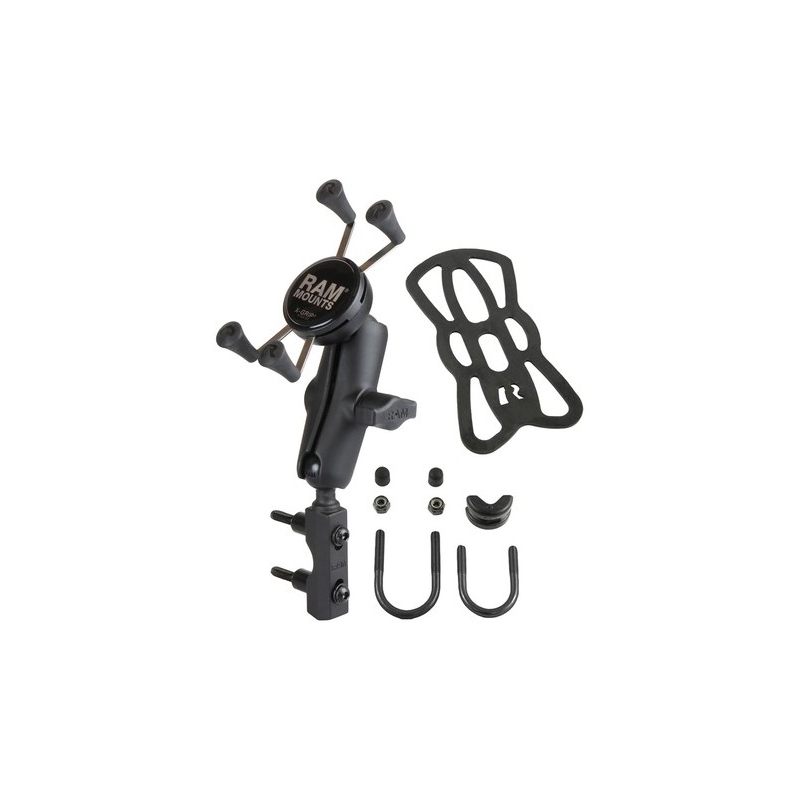 RAM Mounts X-Grip -matkapuhelimen pidike, jossa on jarru-/kytkinvivun ja ohjaustangon kiinnitys.